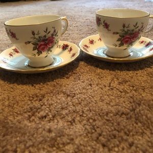 Set of two! Vintage Queen Anne “Ring of Roses” Bone China Cup and Saucer - 8186